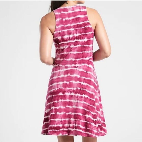 Athleta Santorini Thera Printed Tie Dye Fit Flare Purple Dress ST - Picture 2 of 6